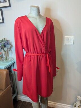 Y2K Vintage Boohoo Skater Dress New With Tags Faux Wrap Dress Coral Red Size 18